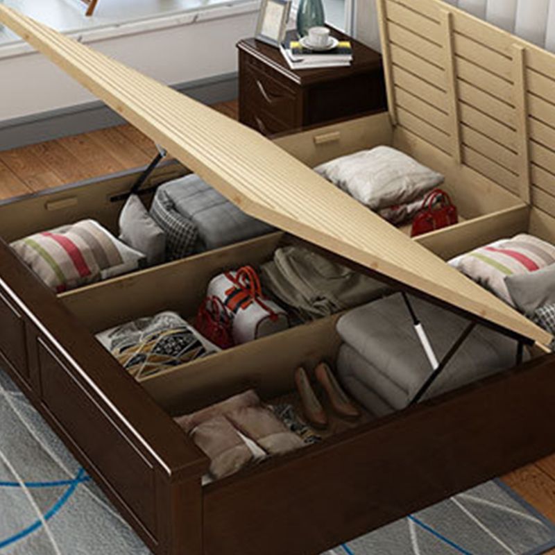 Contemporary Bed Frame Rubber Wood Panel Bed with Upholstered Headboard