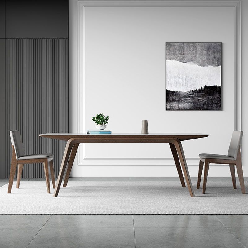Industrial Rectangle Dining Table Sintered Stone Table with Wooden Legs