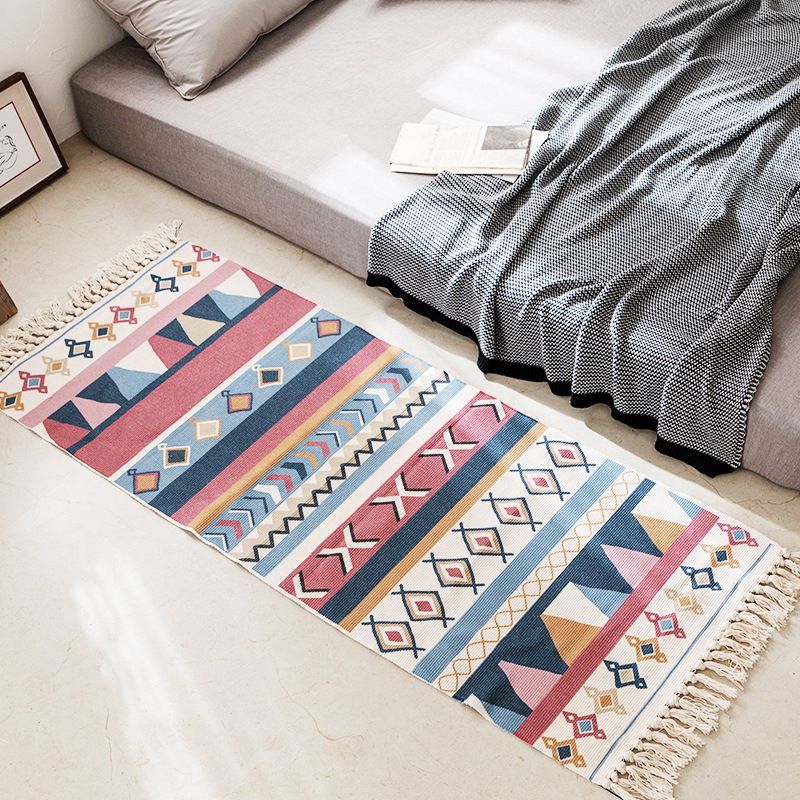 Bohemian Southwestern Print Rug Cotton Fringe Carpet Washable Area Rug for Living Room