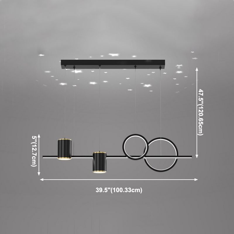 5-Light Geometric Island Light Fixtures Modernism Metal Island Pendant Lights in Black