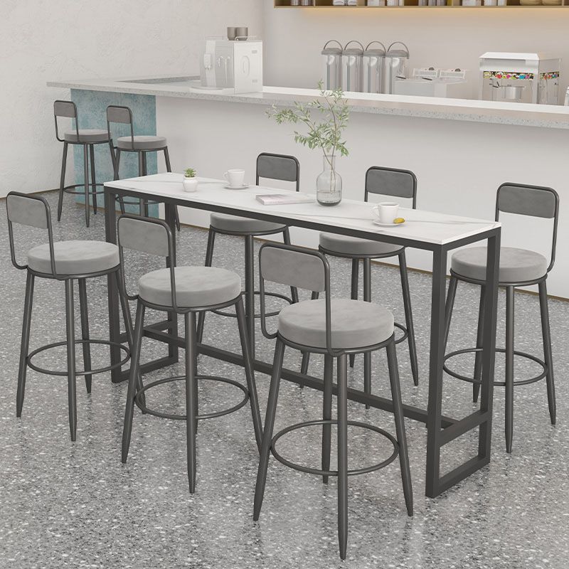 Modern 1/7 Pieces Bar Table Set Rectangle Stone Counter Table with Stools for Living Room