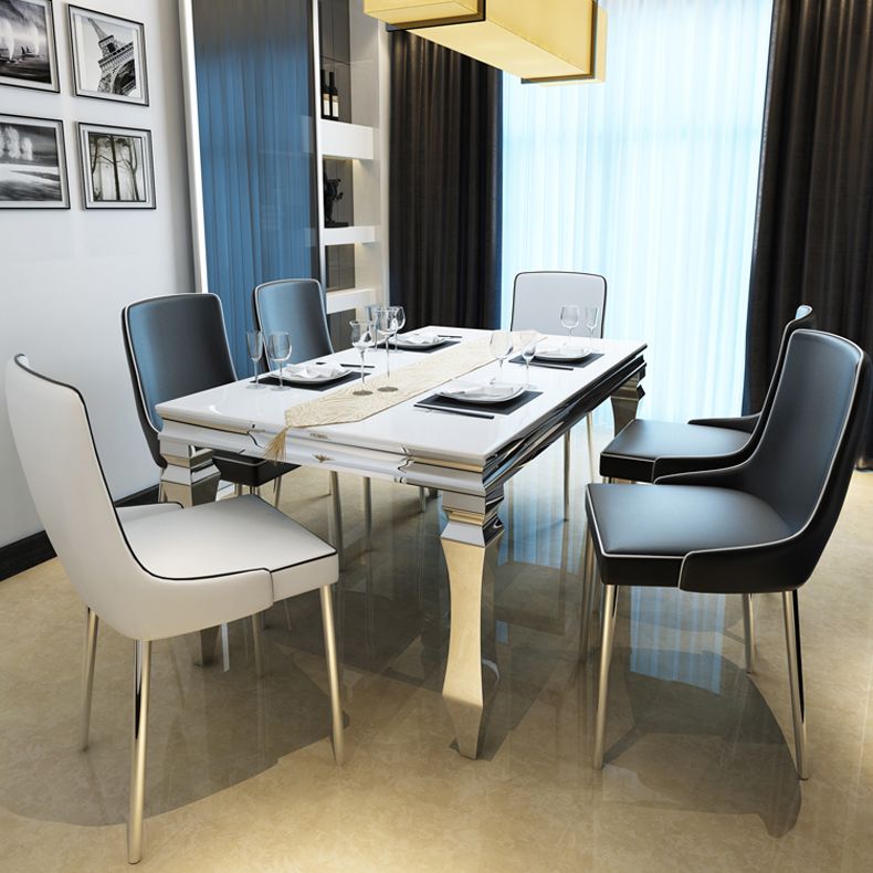 Metal Contemporary Rectangular Dining Table Glass Top Table for Dining Room