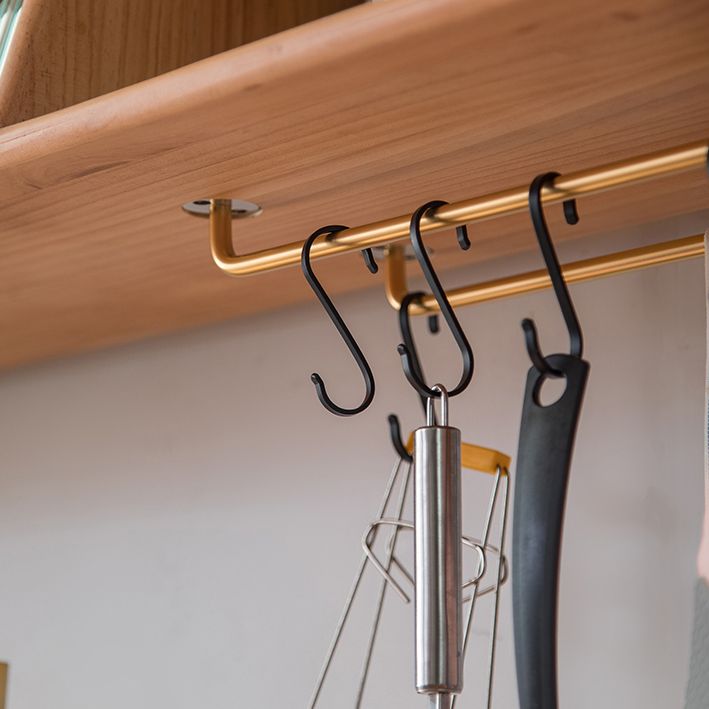 Glam Style Sideboard Glass Sliding Doors Pinewood Top Cupboard for Kitchen