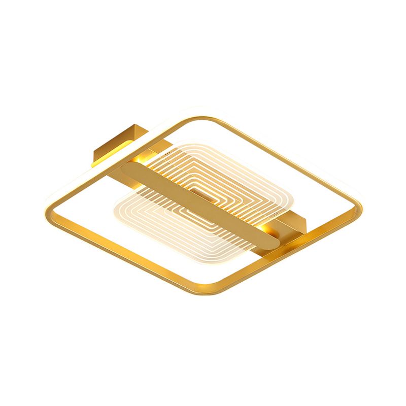 Metallic Square Frame Ceiling Flush Modern LED Gold Flush Mount Lamp in Warm/White Light, 16.5"/20.5" Width