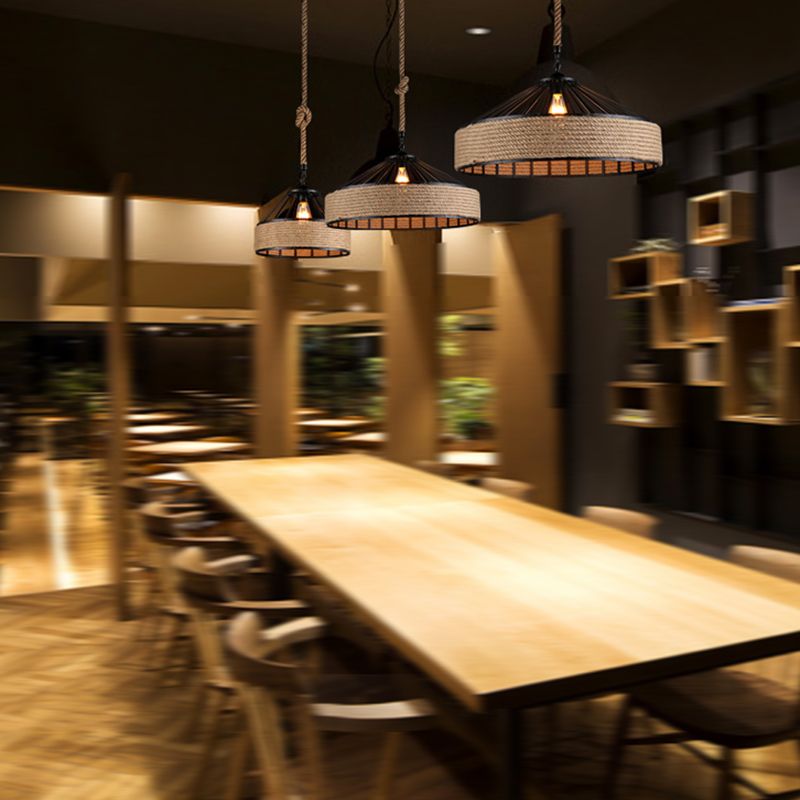 Industrial Rope Commercial Pendant Lighting Drum 1-Light Pendant Ceiling Lights