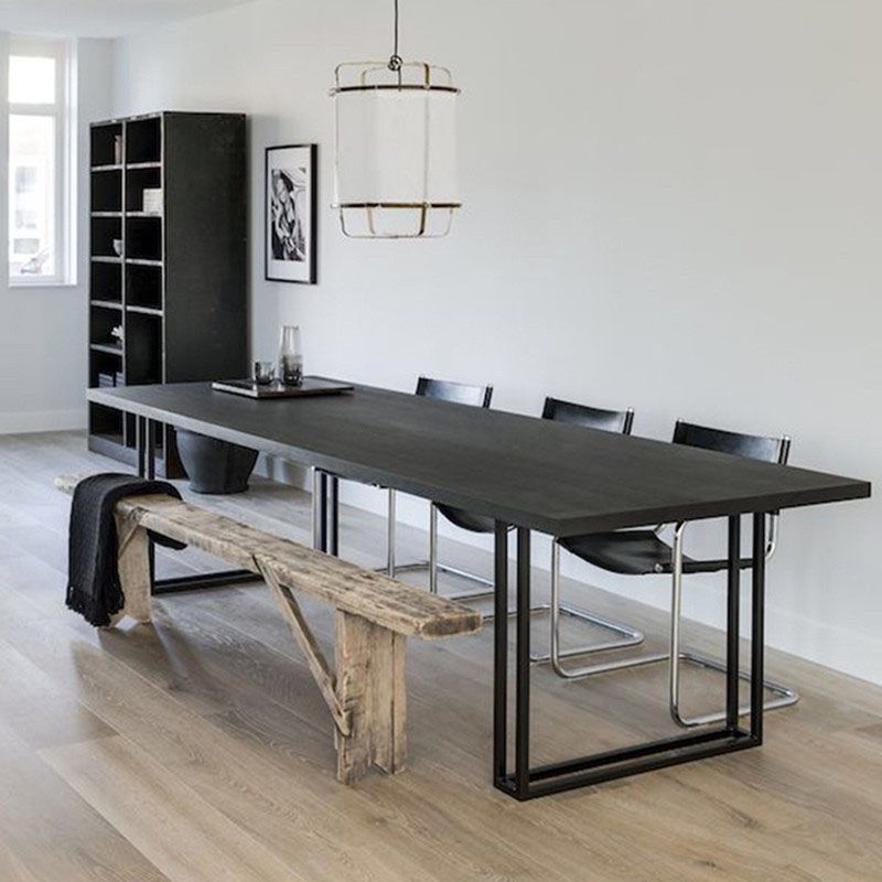 Solid Wood Top Dining Table Contemporary Dining Table with Sled Base in Black