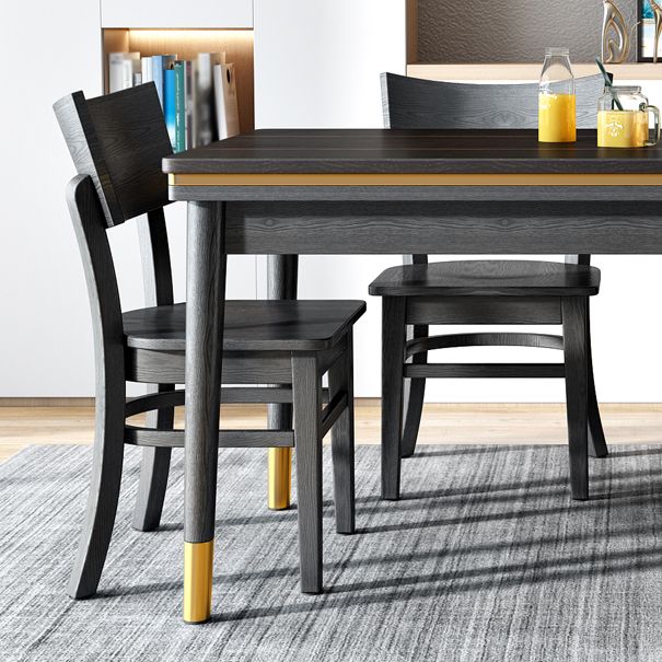 Ash Wood Base Modern Sintered Stone Dining Table Rectangular Table in Black