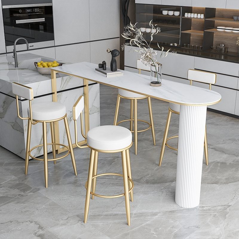 Rectangle Stone Bar Dining Table Bar Height Metal Base Bar Table