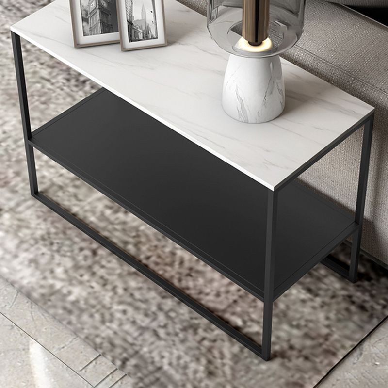 Contemporary Sled End Table Slate Top Rectangular Side Table, 21.7" Tall