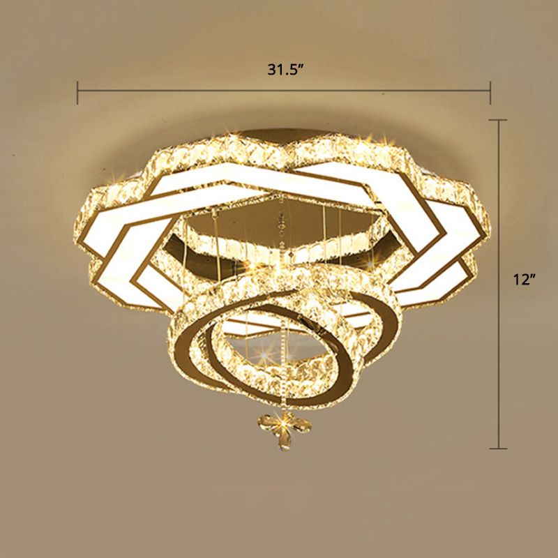 Zilverringen plafond spoeling licht eigentijdse kristallen led spoeling mount lamp armatuur voor slaapkamer