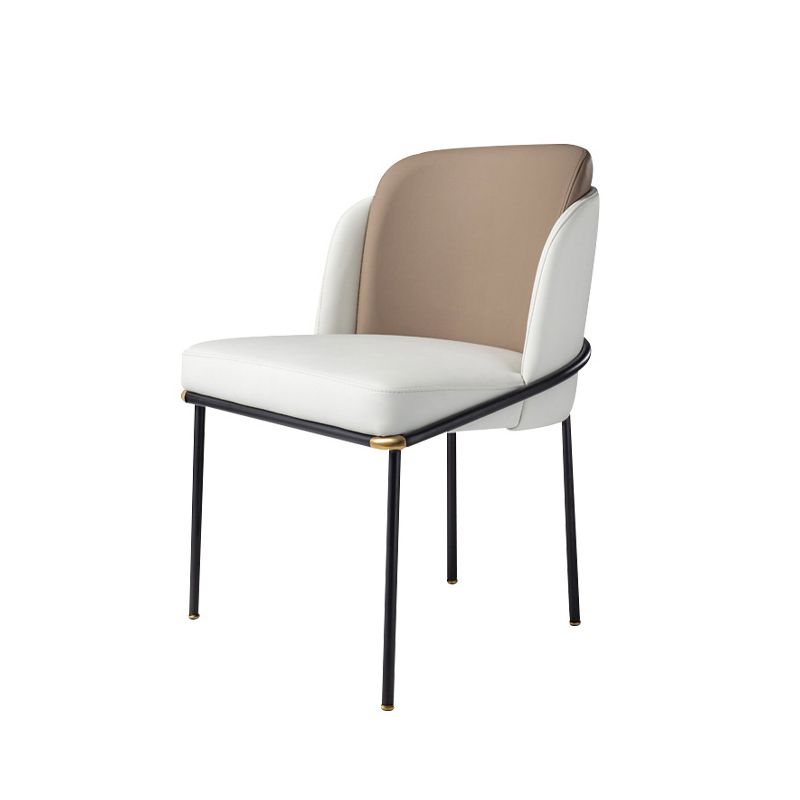Fixed Back White Lounge Chair Armless Office Chair with Black Legs