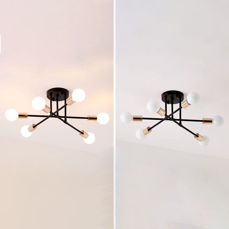 Industrial Creative Radial Ceiling Light Lacquered Iron Semi Flush Mount for Interior Spaces