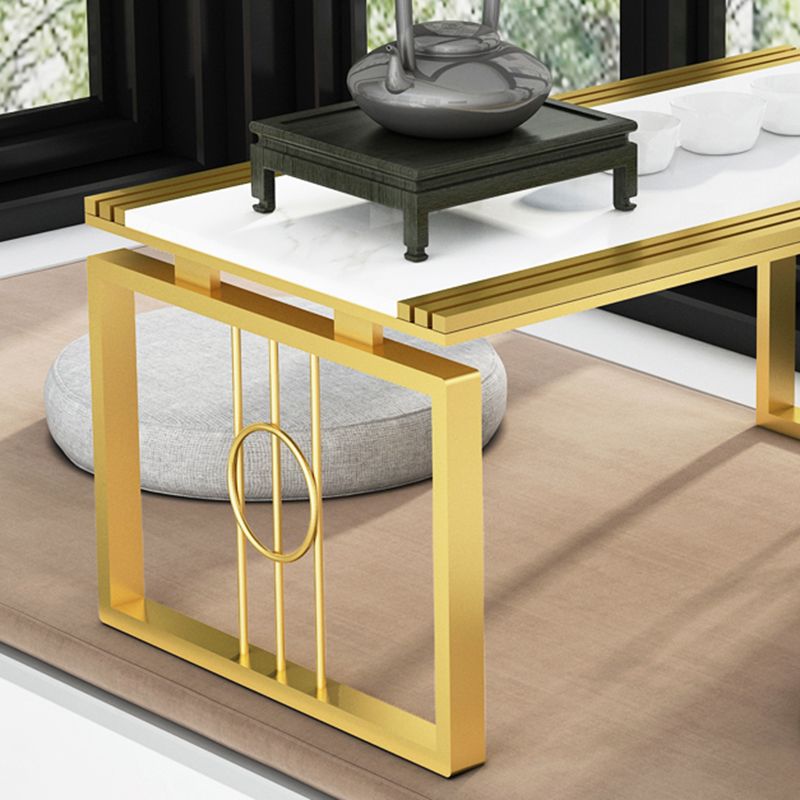 Rectangular Stone Top Coffee Table, 11.81" H Sled Cocktail Table