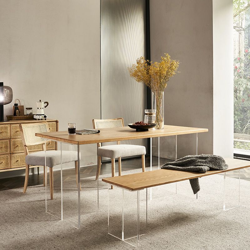 Modern Oak Wood Table for Restaurant Rectangle Dining Table with Acrylic Double Pedestal