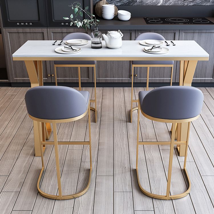 White Stone Bar Table Set 1/5 Pcs Gold Metal Base Bar Table and Stools