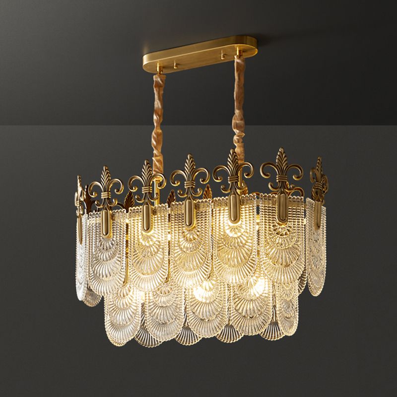 Modern Metal Pendant Light Rectangle Shape Island Lamp with Glass Shade for Living Room