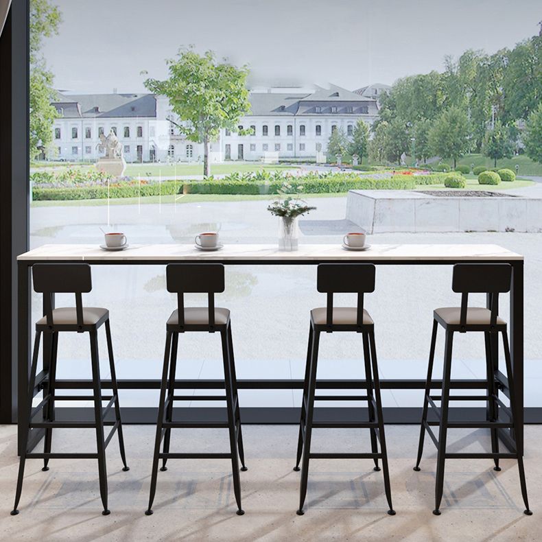 Industrial Black Iron Bar Table White Faux Marble Rectangle Top 41.3"H Bistro Table