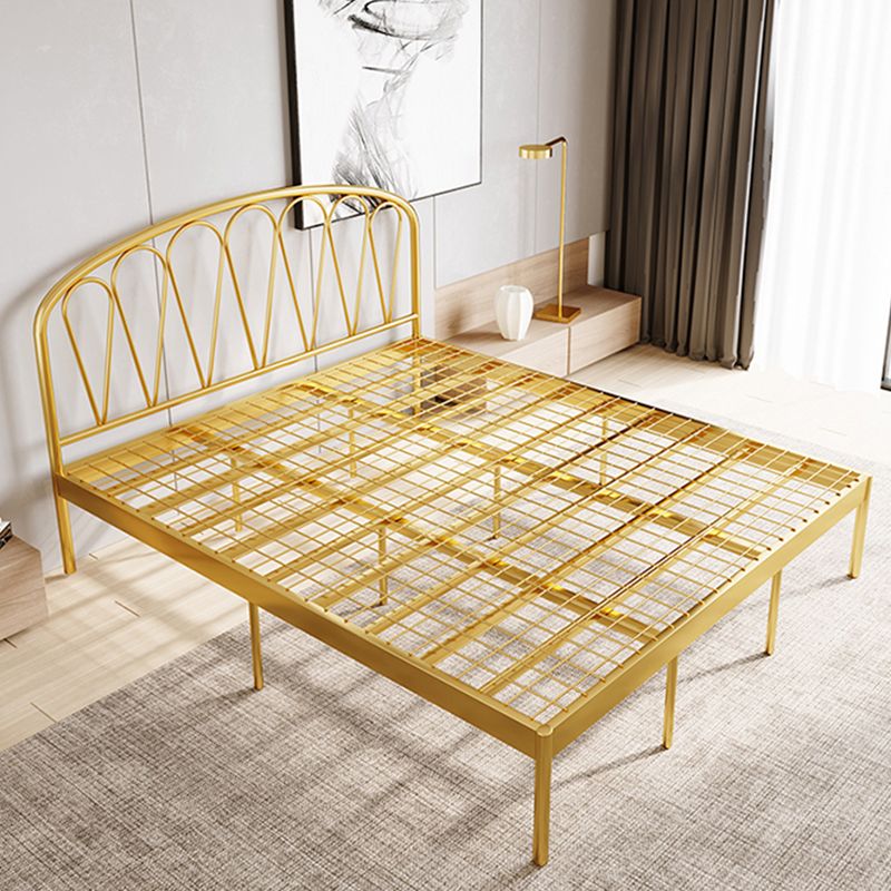 Glam Open-Frame Bed with Arched Headboard, 48" Tall Metal Bed