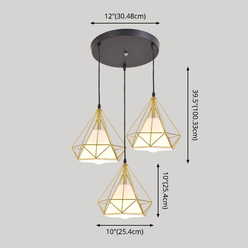 3 luci Diamond Cage Multi Cioncant Light Creative Industrial Metal Multi-Light Ciondolo per il ristorante