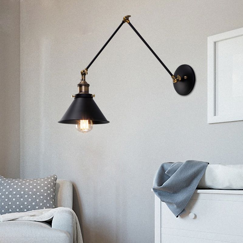 Black Single Contemporary Wall Mounted Sconce Iron Shaded Wall Light