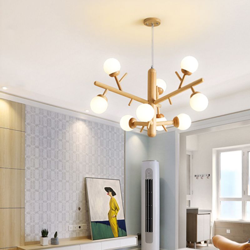 Hölzerne Kronleuchter Decke Hängende Leuchte mit Glasschatten für Schlafzimmer
