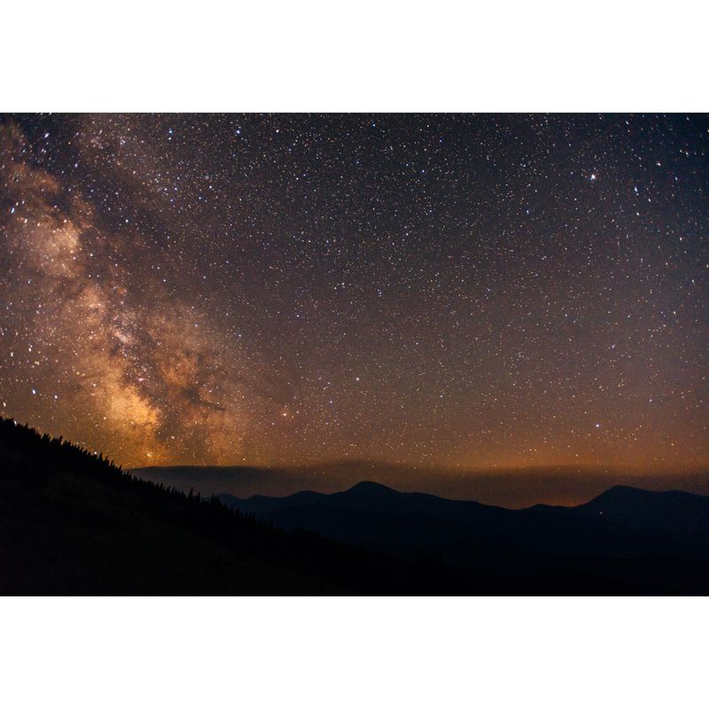 Whole Night Mountain Stargazing Mural Bedroom Starry Sky Wall Covering in Yellow-Black, Size Optional