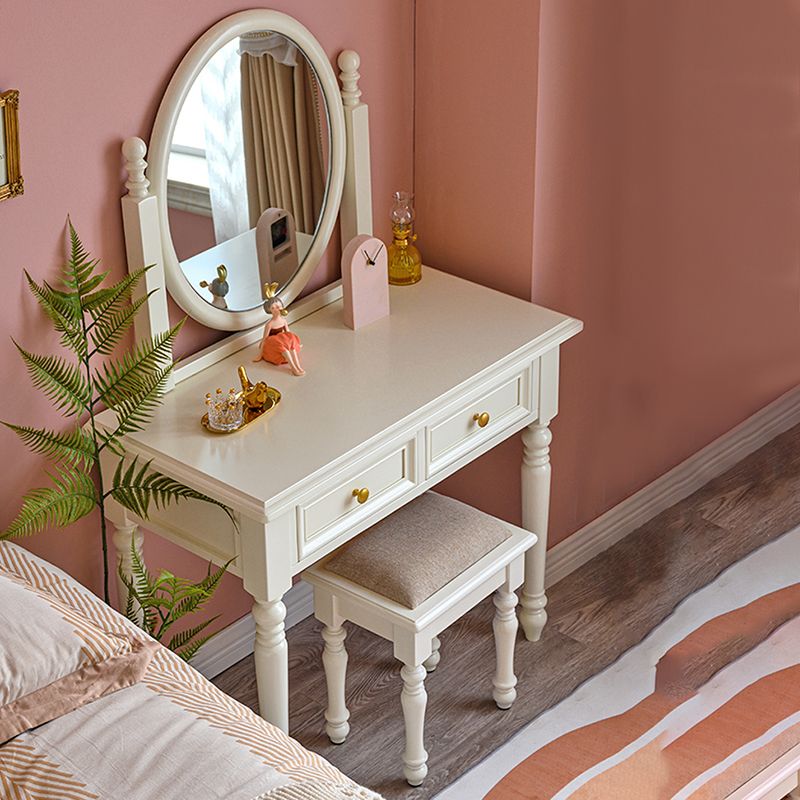 Bright White Ash Vanity Set with Mirror 17.71" Wide Vanity with 2 Drawer