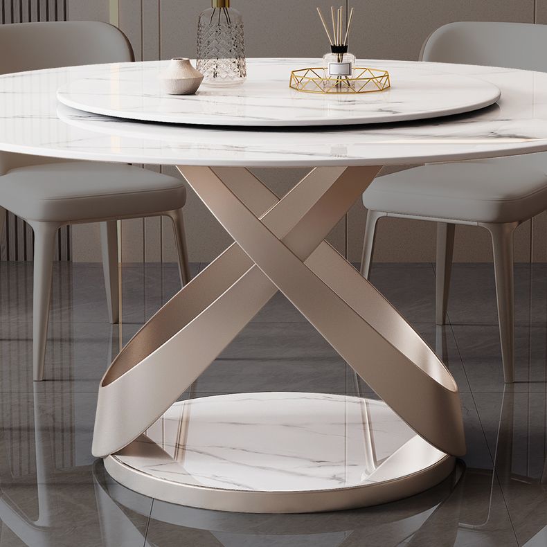 Round Furniture Luxury Style Stone Pedestal Dinner Table with Turntable