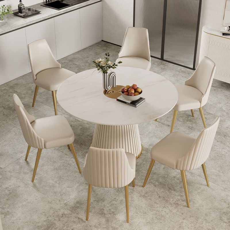 Mesa de comedor de piedra redonda moderna Mesa de comedor blanca con base de pedestal