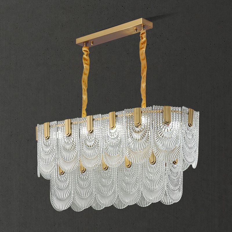 Gold Modern Metal Ceiling Light Geometric Shape Island Lamp with Glass Shade for Bedroom