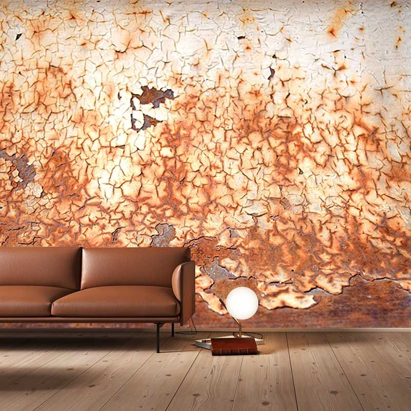 Rusty Metal Mural Wallpaper Moisture Resistant in Dark Color, Custom Size