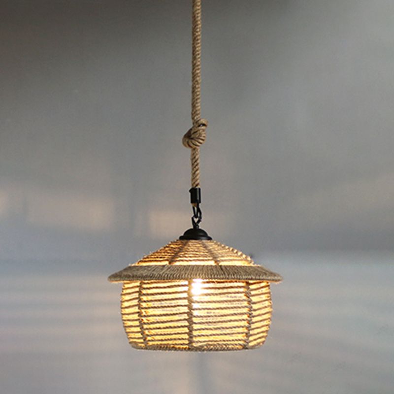 Beige Pendant Light Fixture Industrial Style Rope Shaded Hanging Light Fixture for Restaurant