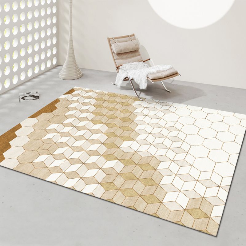 Apricot Modern Rug Geometric Pattern Polyester Area Rug Non-Slip Backing Rug for Home Decor