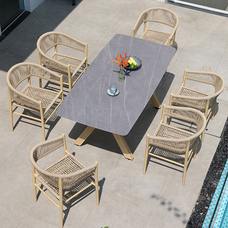 Contemporary Natural Patio Dining Side Chair with Faux Rattan Back