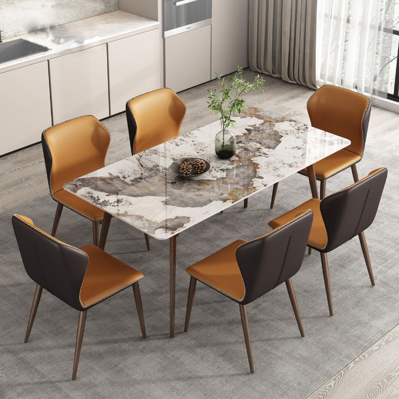 Glam Sintered Stone Table Rectangle Table with Metal Legs for Kitchen