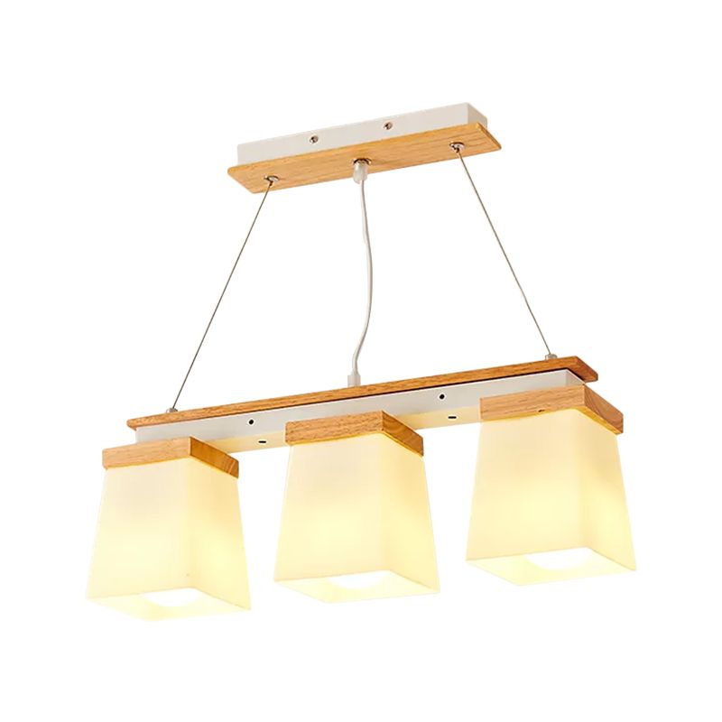 Square Shade Dining Room Chandelier Wooden 3/4 Lights Nordic Island Lighting in White