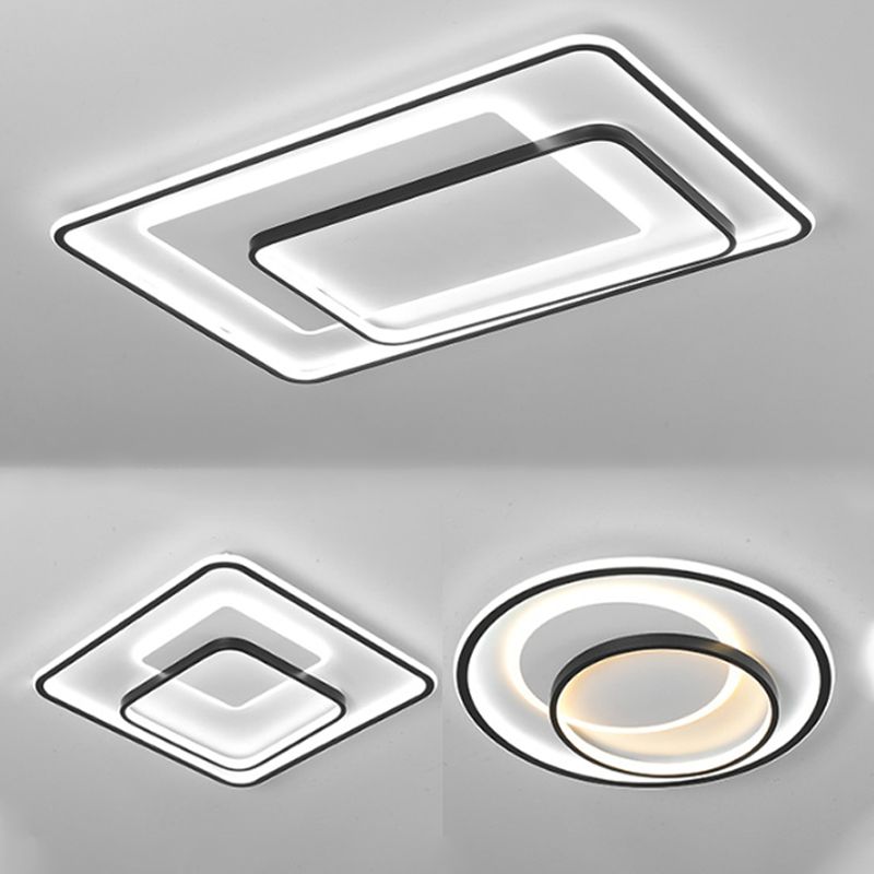 Novelty Minimalist LED Ceiling Lamp Black Triple-Round/Square/Rectangle Flush Mount Light with Acrylic Shade, Warm/White Light