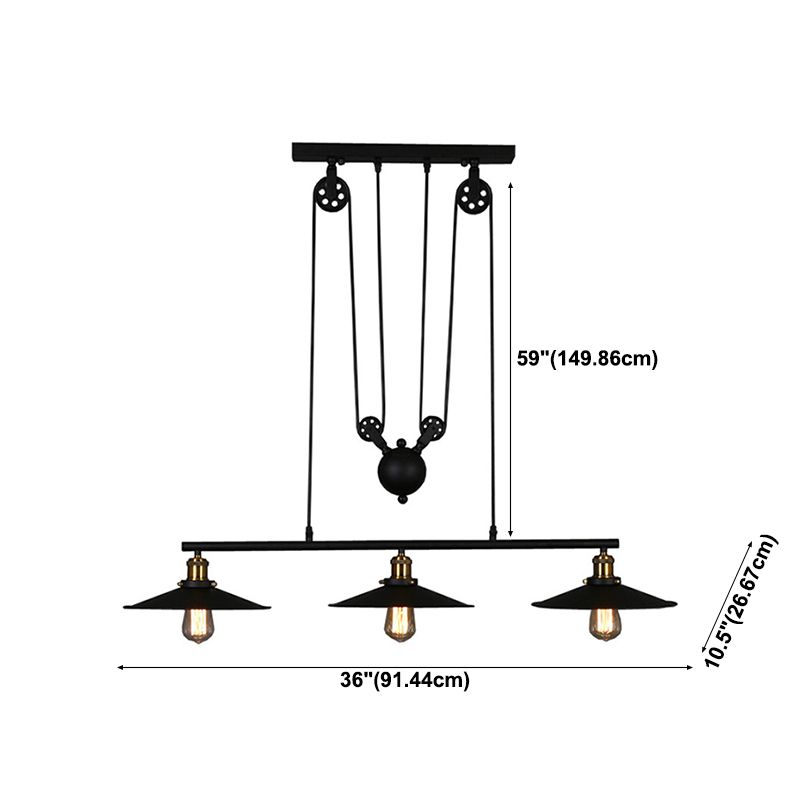 Cone Island Chandelier Industrial Kitchen Island Lighting Metal 3 Light Chandelier in Black