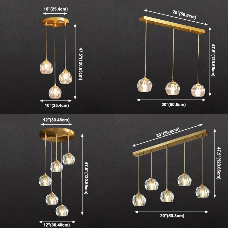 Postmodern Crystal Pendant Light Brass Finish Hanging Lamp with Adjustable Hanging Cord