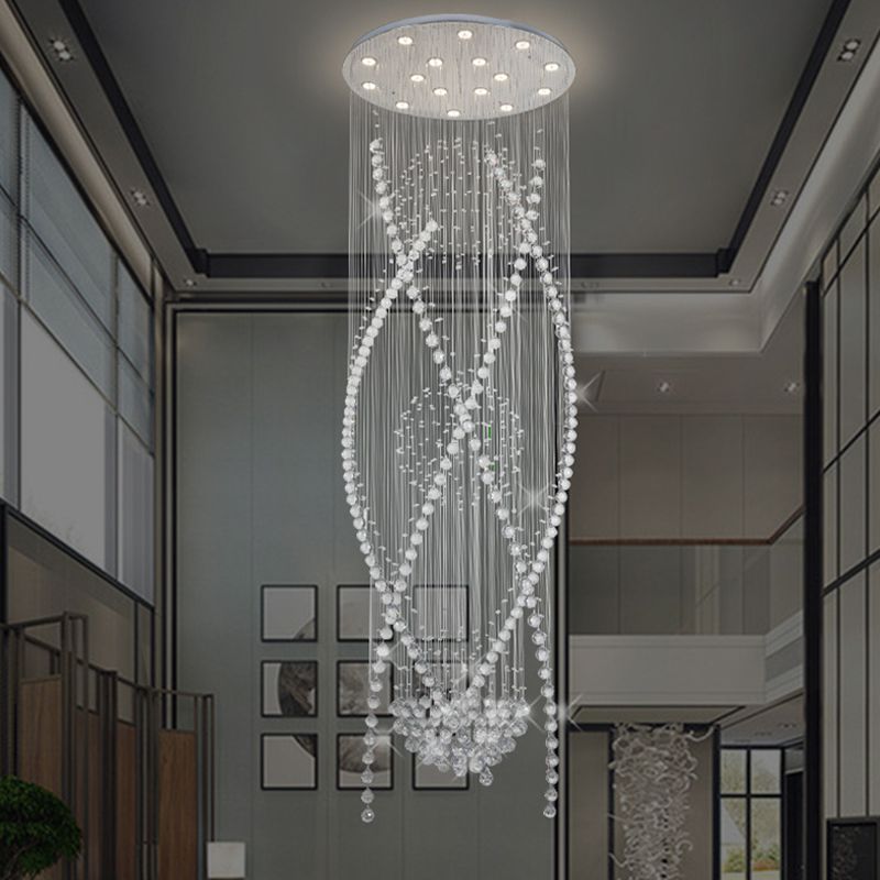 12 Bulbs Crystal Hanging Lamp Contemporary White Cascades Stair Cluster Pendant Light