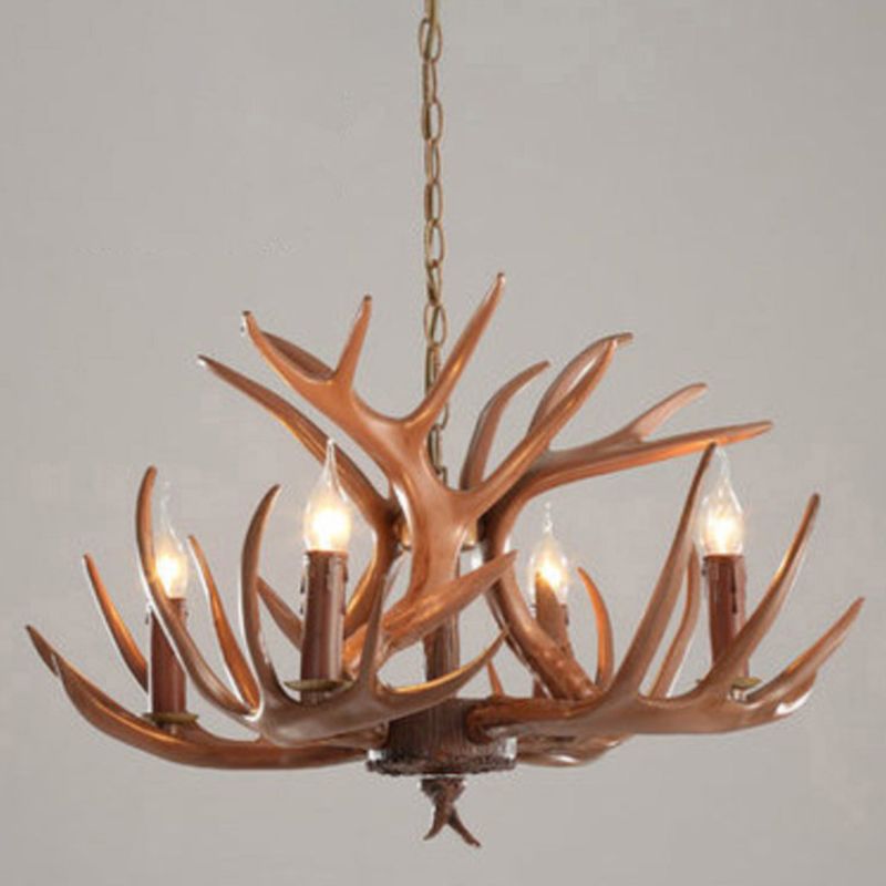 Deer Horn Shape Resin Suspension Light Rustic Dining Room Chandelier Light Fixture
