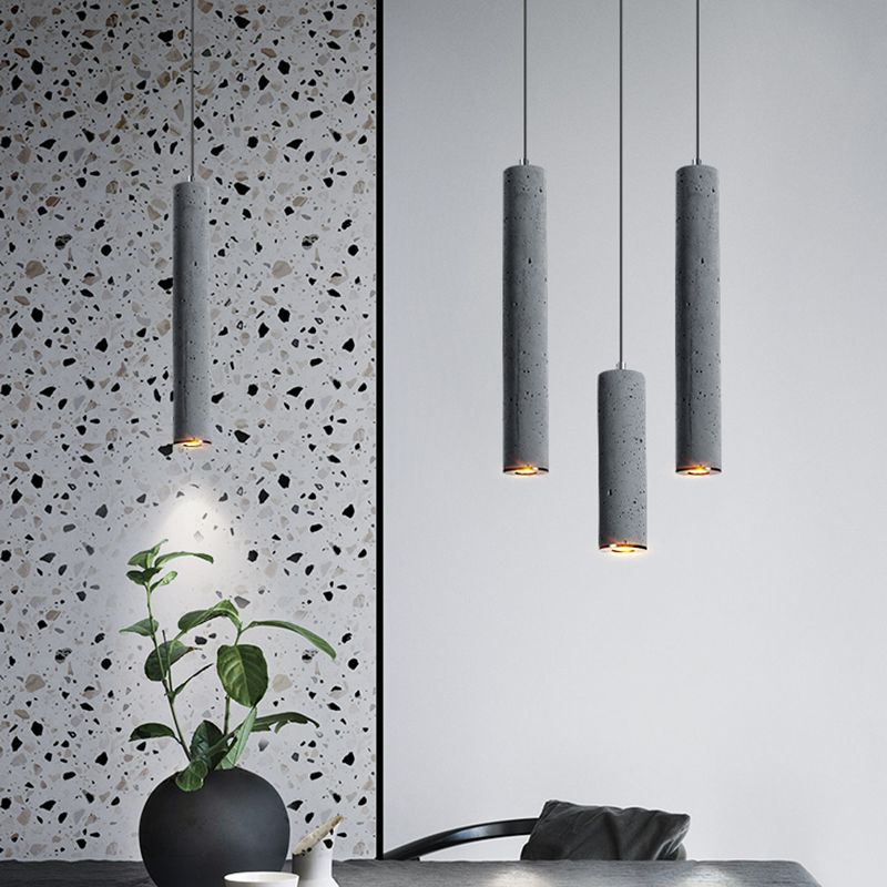 Cylinder Dining Room Ceiling Light Cement Nordic Style Hanging Pendant Light in Grey
