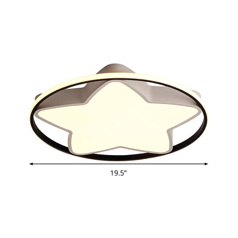 Metal Five-Pointed Star Ceiling Light Fixture Contemporary Black-White 19,5 "/23.5" Wide LED Flush Mount Lamp in Warm / White/3 Color Light