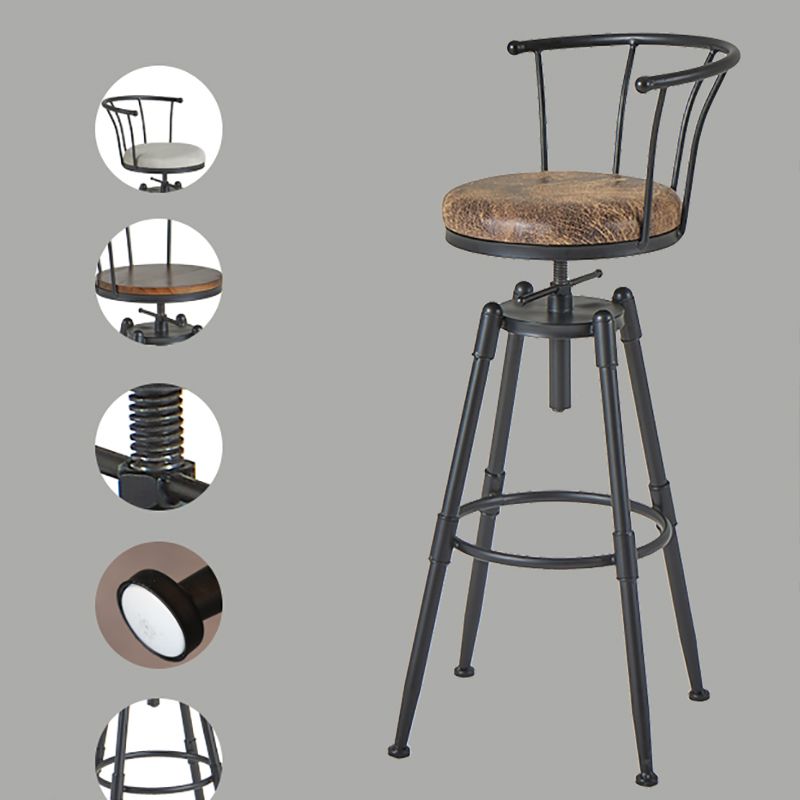 Industrial Upholstered Swivel Adjustable Height Stool 35.43'' Home Bar Stool