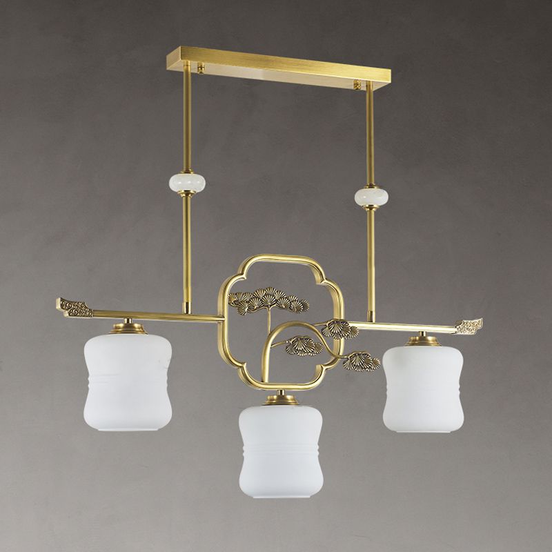 Accesorios de iluminación de la isla de cilindro modernos de vidrio blanco 3 iluminación colgante