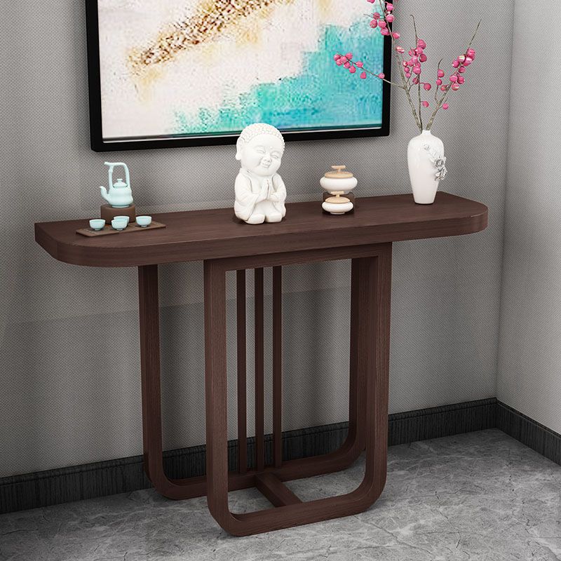 Pine Half Moon Console Table Mid-Century Modern 14" W Accent Table for Hall