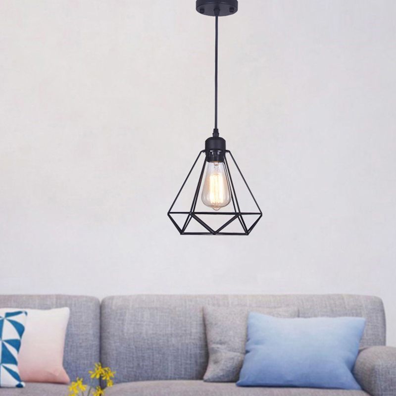 Diamond Iron Iron Cluster Lighting Industrial Retro Restaugh Hanging Lampada in nero