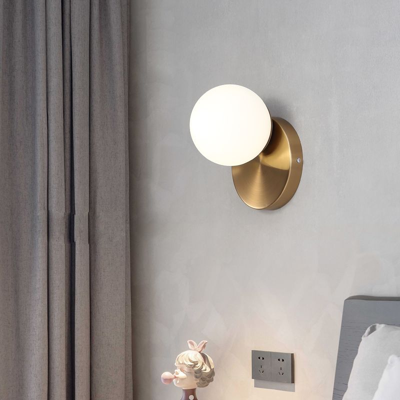 White Modern Metal Wall Sconce Ball Shape Wall Light with Glass Shade for Bedroom