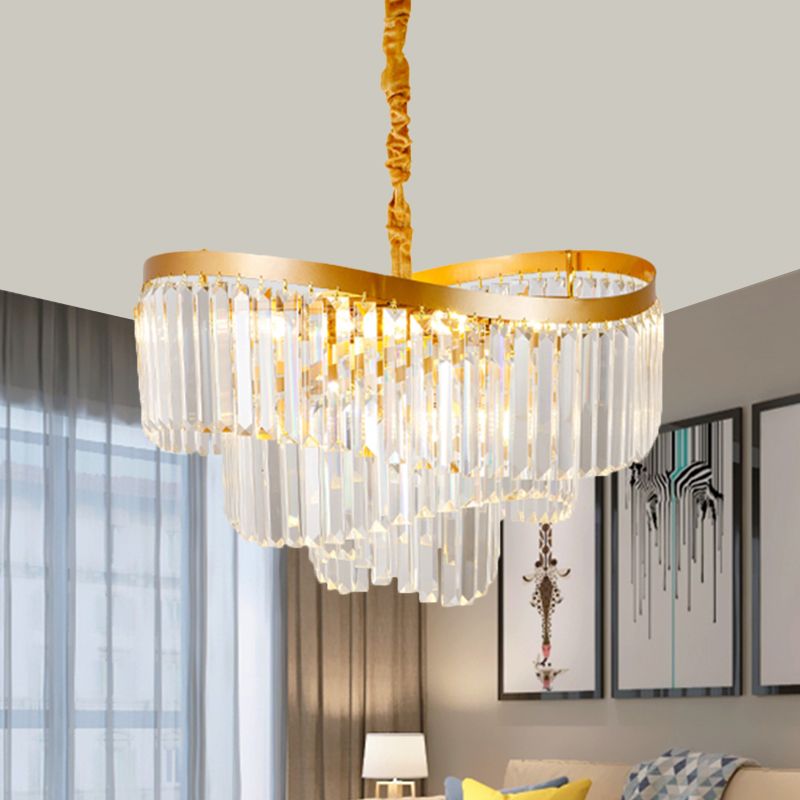 Spiral Clear Crystal Prisms Chandelier Light Contemporary 10/11 Bulbs Living Room Suspension Pendant, 21.5"/30" Wide