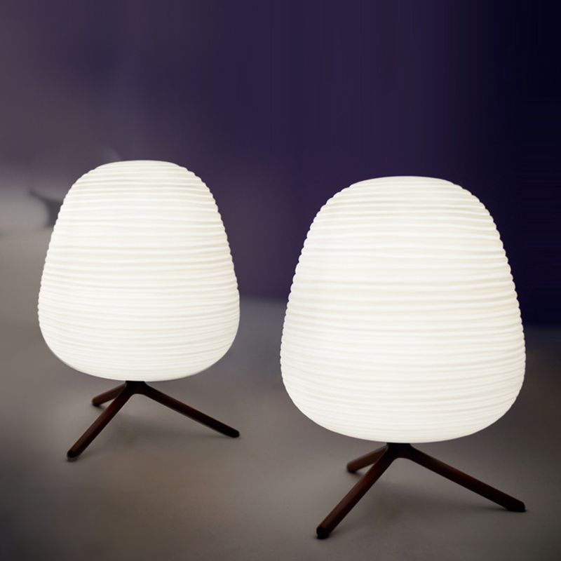 Cocoon Shaped Table Lamp Modern White Ribbed Glass 1-Light Bedroom Night Light with Tripod